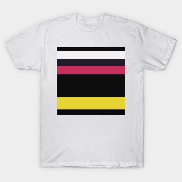 A solid merge of Very Light Pink, Raisin Black, Smoky Black, Dingy Dungeon and Piss Yellow stripes. T-Shirt by Sociable Stripes